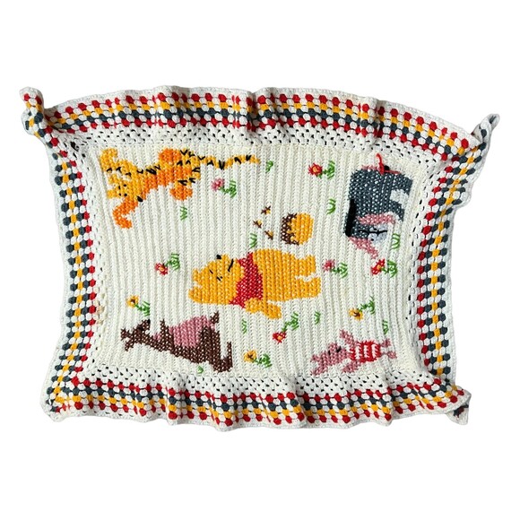 Handmade Vintage Winnie the Pooh Knit Baby Blanket - Picture 1 of 4